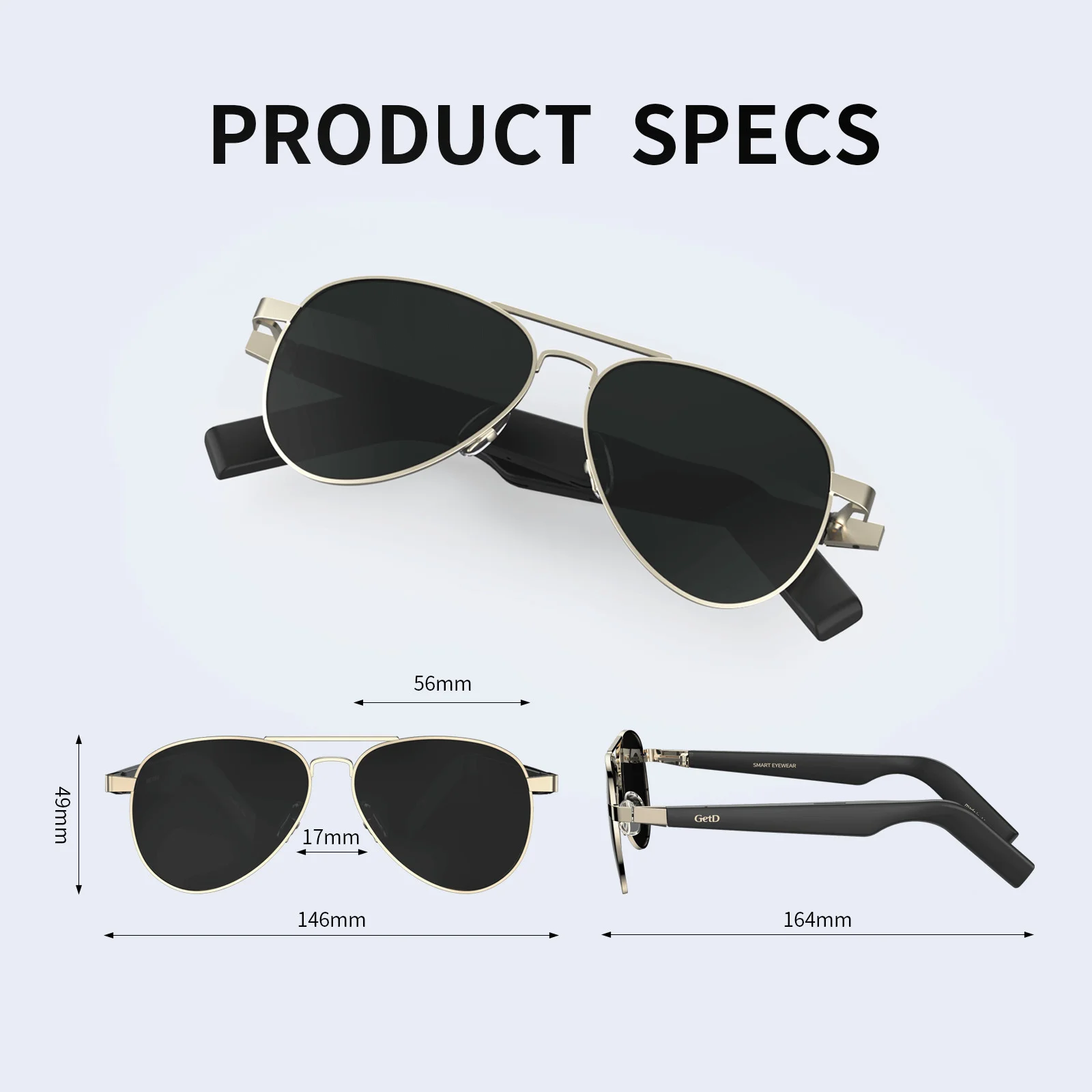 Bluetooth Smart Glasses Classic Aviator Sunglasses AI Translation with Speakers
